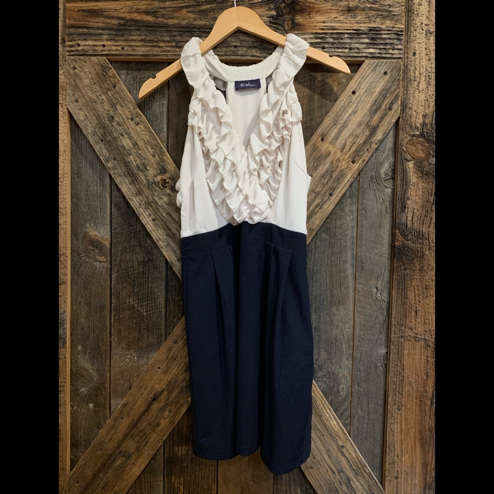White and navy formal/ business casual dress